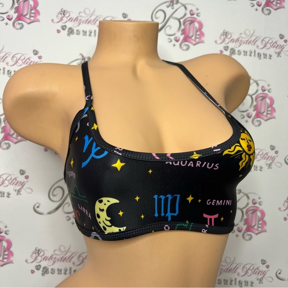 Hoaka swimwear horoscope top sun ☀️ criss cross back black multicolor 🌈 boho - Picture 2 of 10